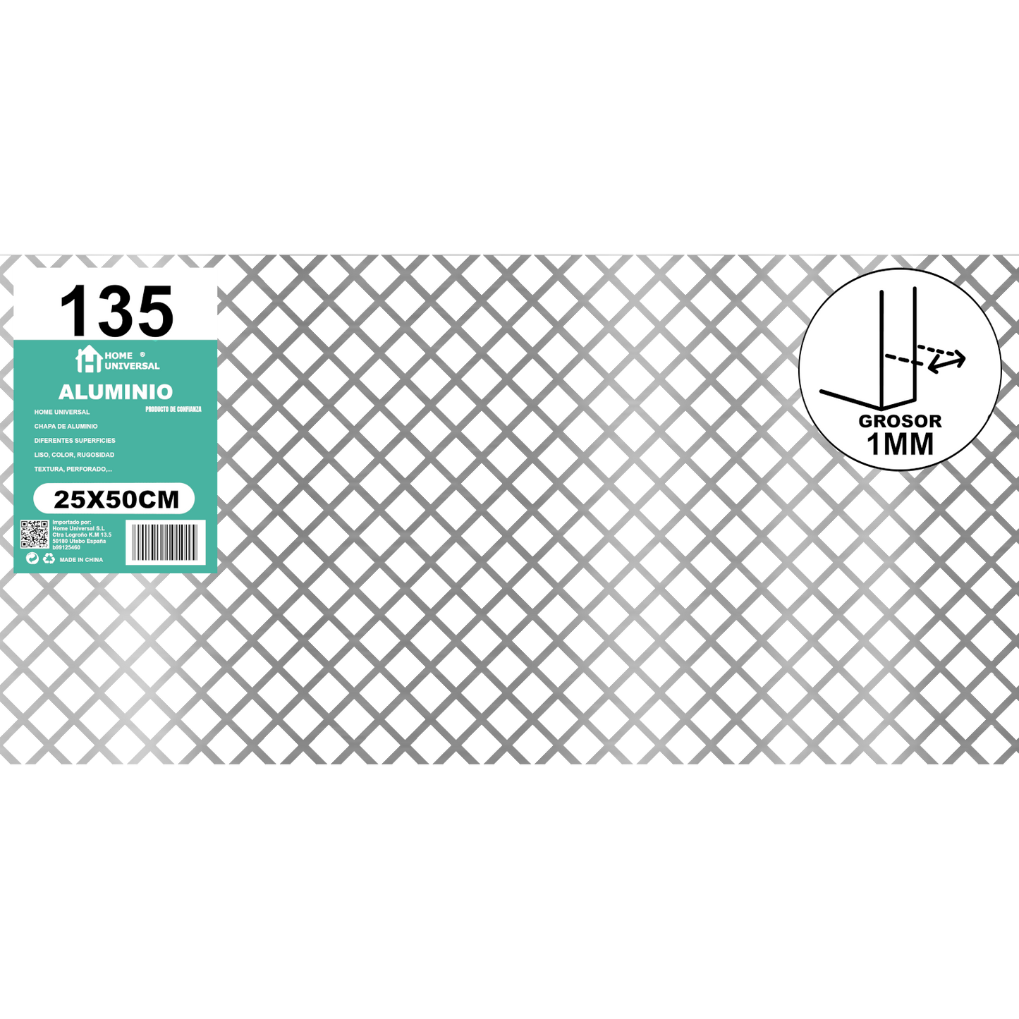 ome Universal® Chapa de Aluminio Estriada, Lisa, Malla y Perforada (Cuadrada, Ovalada, Redonda), Rugosa – Lámina Metálica Resistente Anticorrosión para Bricolaje e Industria Superficie (Perforada Forma) - Rombo-10X10MM (25X50CM - 1MM)