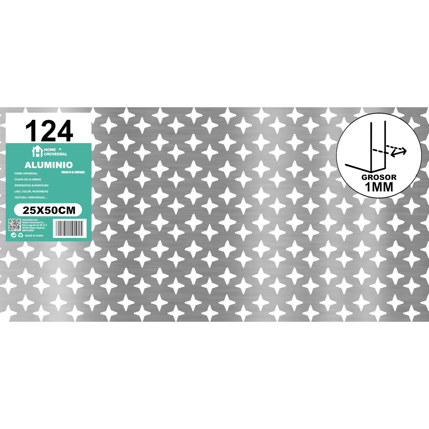 ome Universal® Chapa de Aluminio Estriada, Lisa, Malla y Perforada (Cuadrada, Ovalada, Redonda), Rugosa – Lámina Metálica Resistente Anticorrosión para Bricolaje e Industria Superficie (Perforada Forma) - Brillo-20X20MM (25X50CM - 1MM)