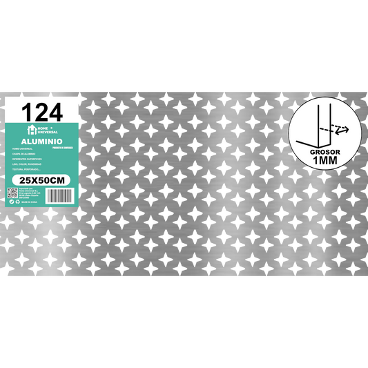 ome Universal® Chapa de Aluminio Estriada, Lisa, Malla y Perforada (Cuadrada, Ovalada, Redonda), Rugosa – Lámina Metálica Resistente Anticorrosión para Bricolaje e Industria Superficie (Perforada Forma) - Brillo-20X20MM (25X50CM - 1MM)