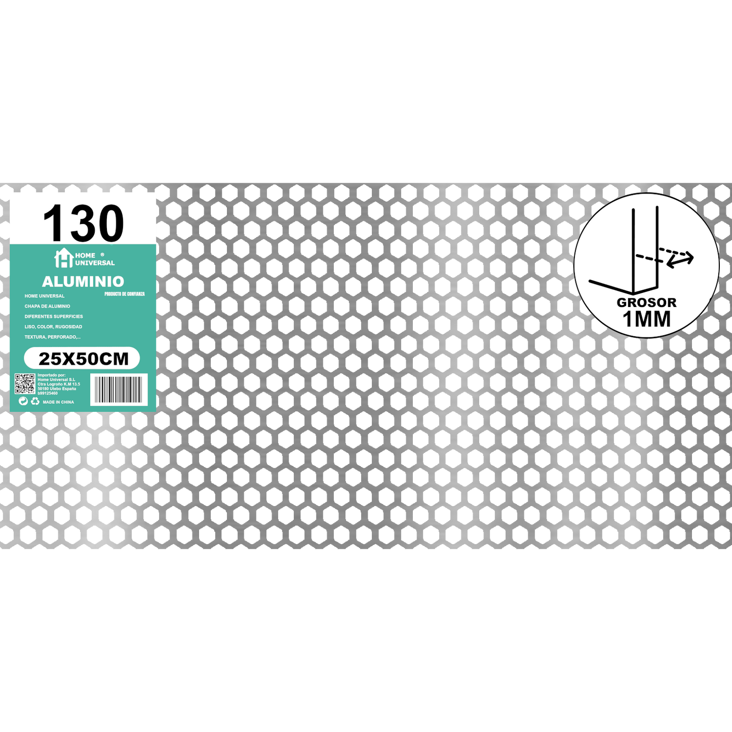 ome Universal® Chapa de Aluminio Estriada, Lisa, Malla y Perforada (Cuadrada, Ovalada, Redonda), Rugosa – Lámina Metálica Resistente Anticorrosión para Bricolaje e Industria Superficie (Perforada Forma) - Hexagonal-10X10MM (25X50CM - 1MM)
