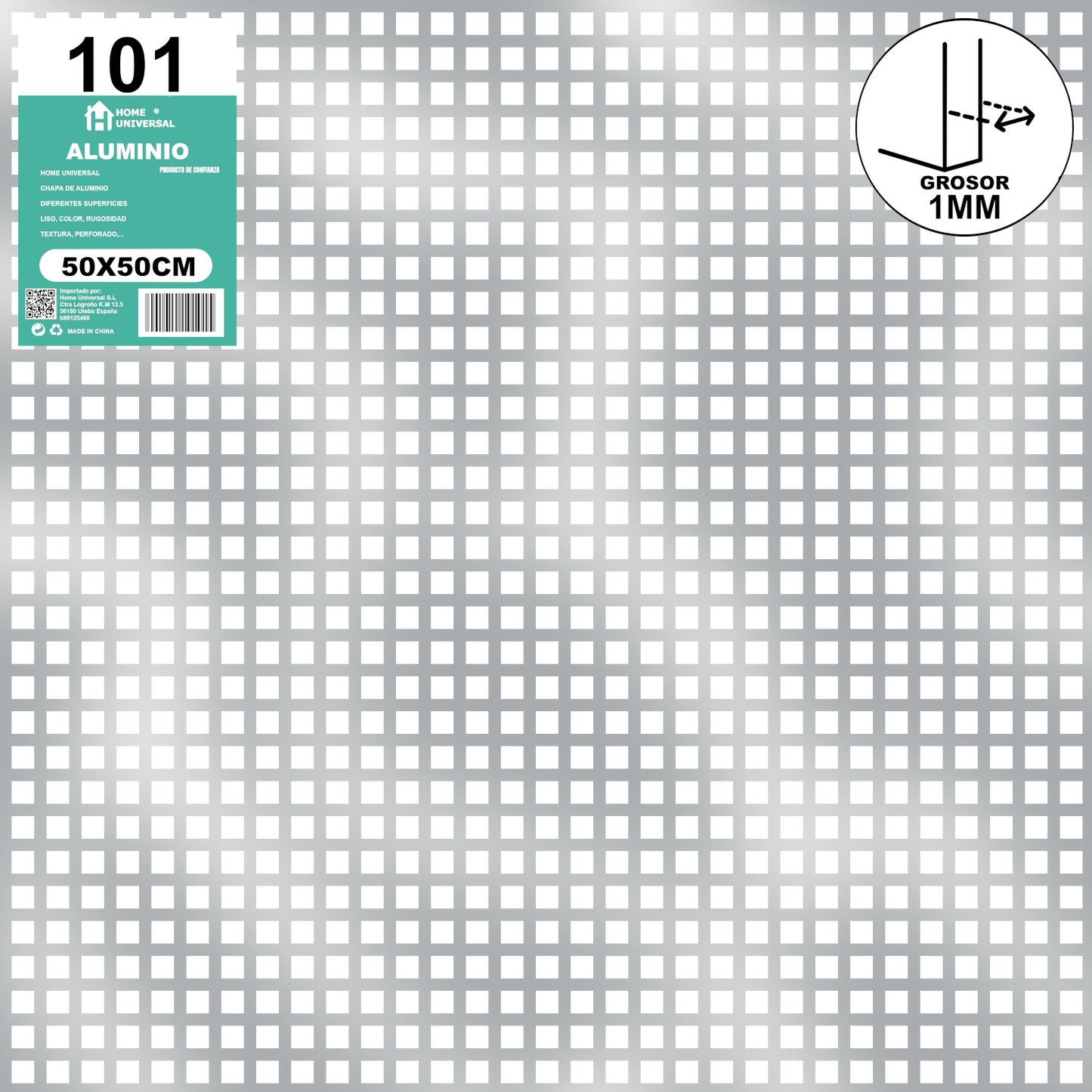 ome Universal® Chapa de Aluminio Estriada, Lisa, Malla y Perforada (Cuadrada, Ovalada, Redonda), Rugosa – Lámina Metálica Resistente Anticorrosión para Bricolaje e Industria Superficie (Perforada Cuadrado) - Perforada Cuadrado-10X10MM (50X50CM - 1MM)