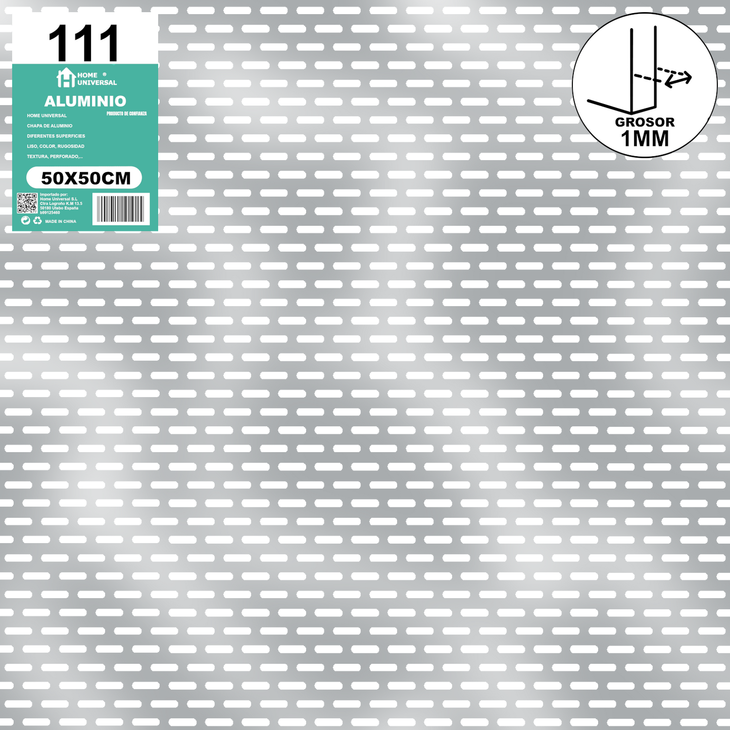 ome Universal® Chapa de Aluminio Estriada, Lisa, Malla y Perforada (Cuadrada, Ovalada, Redonda), Rugosa – Lámina Metálica Resistente Anticorrosión para Bricolaje e Industria Superficie (Perforada Forma Óvalo) - 6X18MM(50X50CM - 1MM)