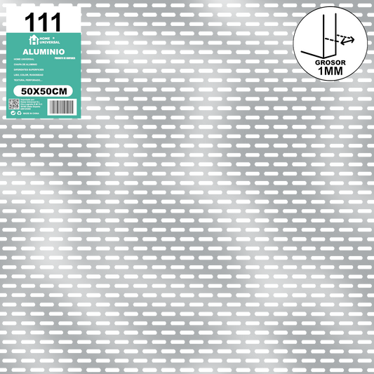 ome Universal® Chapa de Aluminio Estriada, Lisa, Malla y Perforada (Cuadrada, Ovalada, Redonda), Rugosa – Lámina Metálica Resistente Anticorrosión para Bricolaje e Industria Superficie (Perforada Forma Óvalo) - 6X18MM(50X50CM - 1MM)