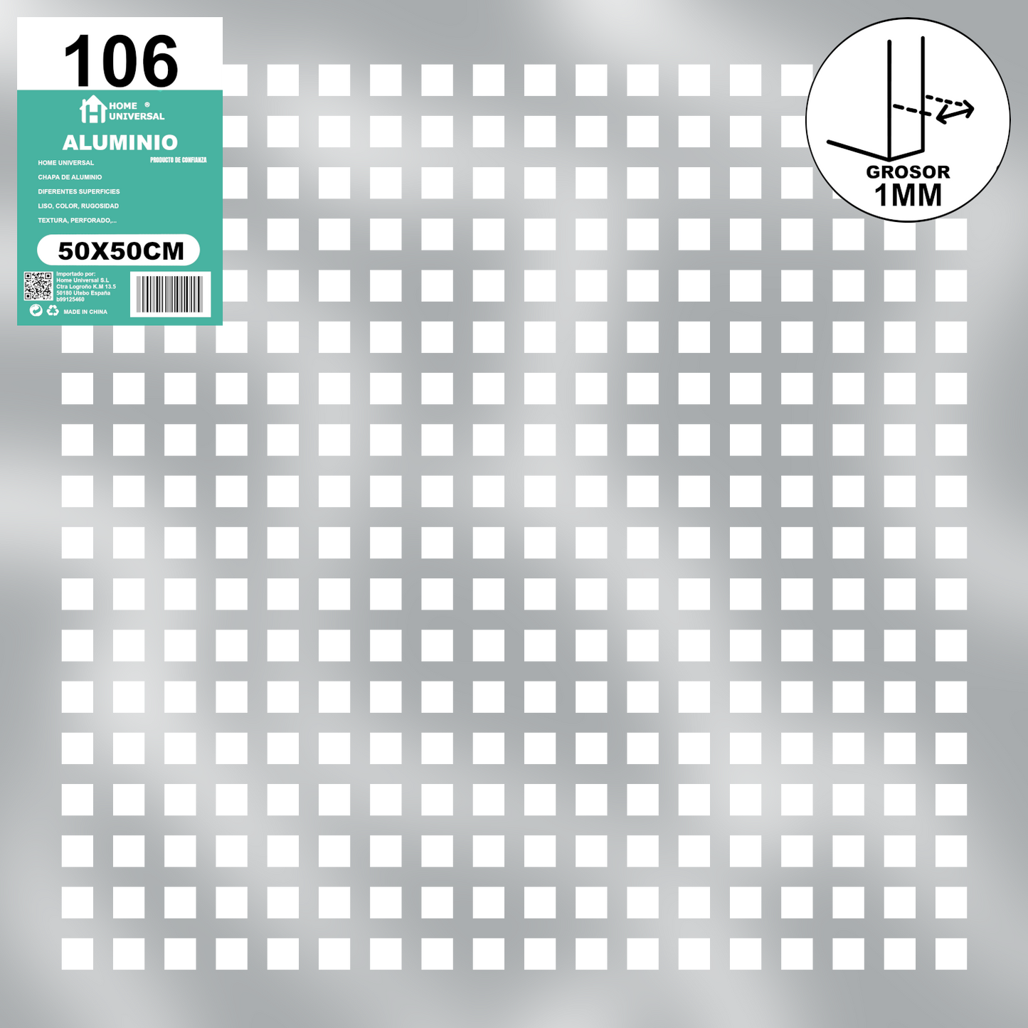 ome Universal® Chapa de Aluminio Estriada, Lisa, Malla y Perforada (Cuadrada, Ovalada, Redonda), Rugosa – Lámina Metálica Resistente Anticorrosión para Bricolaje e Industria Superficie (Perforada Cuadrado) - Perforada Cuadrado-15X15MM (50X50CM - 1MM)