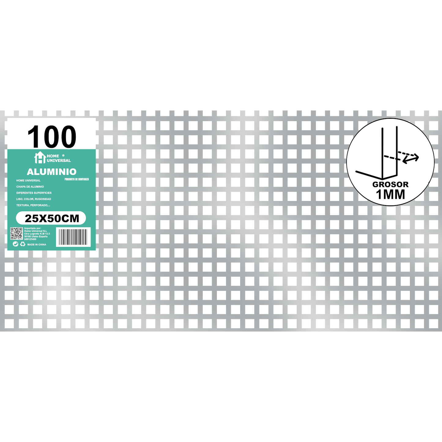 ome Universal® Chapa de Aluminio Estriada, Lisa, Malla y Perforada (Cuadrada, Ovalada, Redonda), Rugosa – Lámina Metálica Resistente Anticorrosión para Bricolaje e Industria Superficie (Perforada Cuadrado) - Perforada Cuadrado-10X10MM (25X50CM - 1MM)