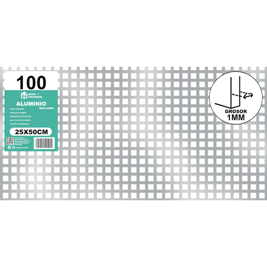 ome Universal® Chapa de Aluminio Estriada, Lisa, Malla y Perforada (Cuadrada, Ovalada, Redonda), Rugosa – Lámina Metálica Resistente Anticorrosión para Bricolaje e Industria Superficie (Perforada Cuadrado) - Perforada Cuadrado-10X10MM (25X50CM - 1MM)