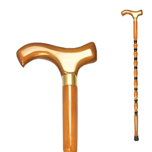 Home Universal® Bastón Ergonómico Antideslizante – Madera Clásica – Ligero, Resistente y Extensible – Ideal para Adultos Mayores, Rehabilitación y Seguridad al Caminar (Bastón Derby Dorado)