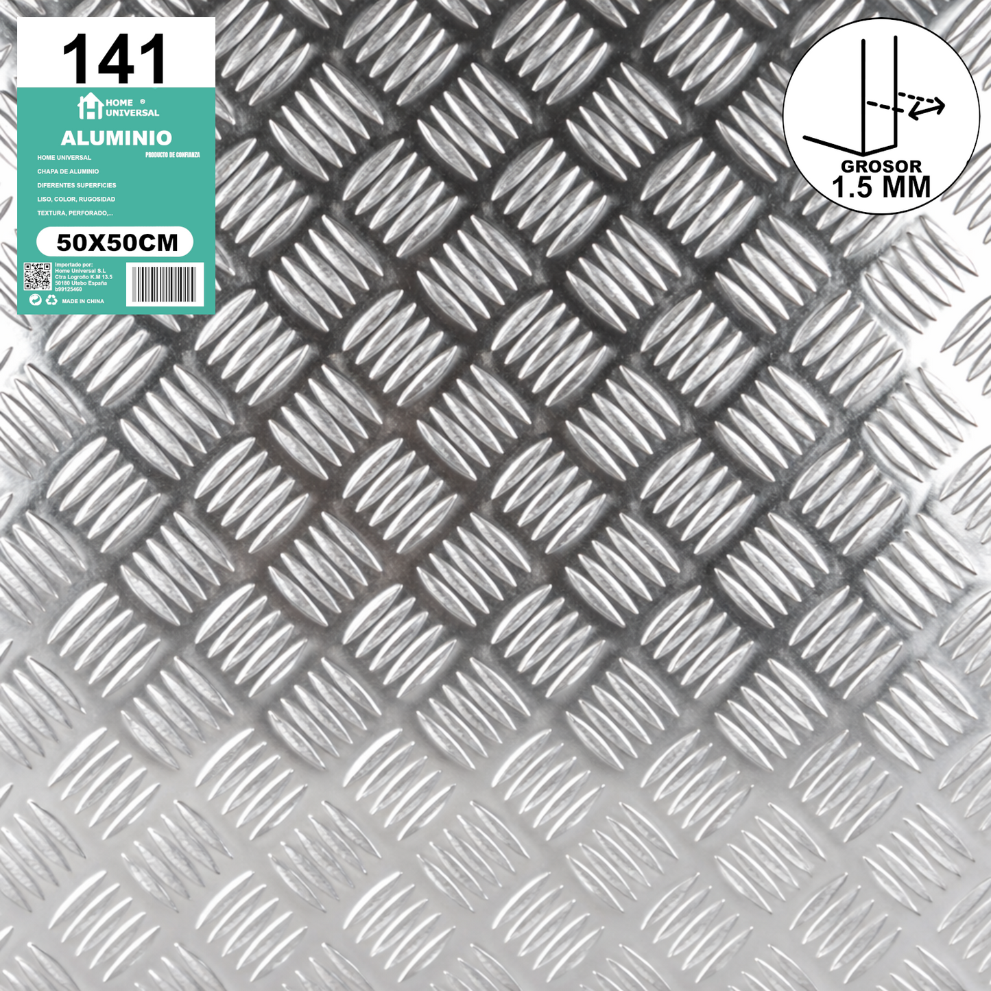 ome Universal® Chapa de Aluminio Estriada, Lisa, Malla y Perforada (Cuadrada, Ovalada, Redonda), Rugosa – Lámina Metálica Resistente Anticorrosión para Bricolaje e Industria Superficie (Estriada) - Estriada (50X50CM - 1.5MM)