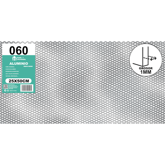ome Universal® Chapa de Aluminio Estriada, Lisa, Malla y Perforada (Cuadrada, Ovalada, Redonda), Rugosa – Lámina Metálica Resistente Anticorrosión para Bricolaje e Industria Superficie (Malla) - Malla-7X14MM (25X50CM - 1MM)