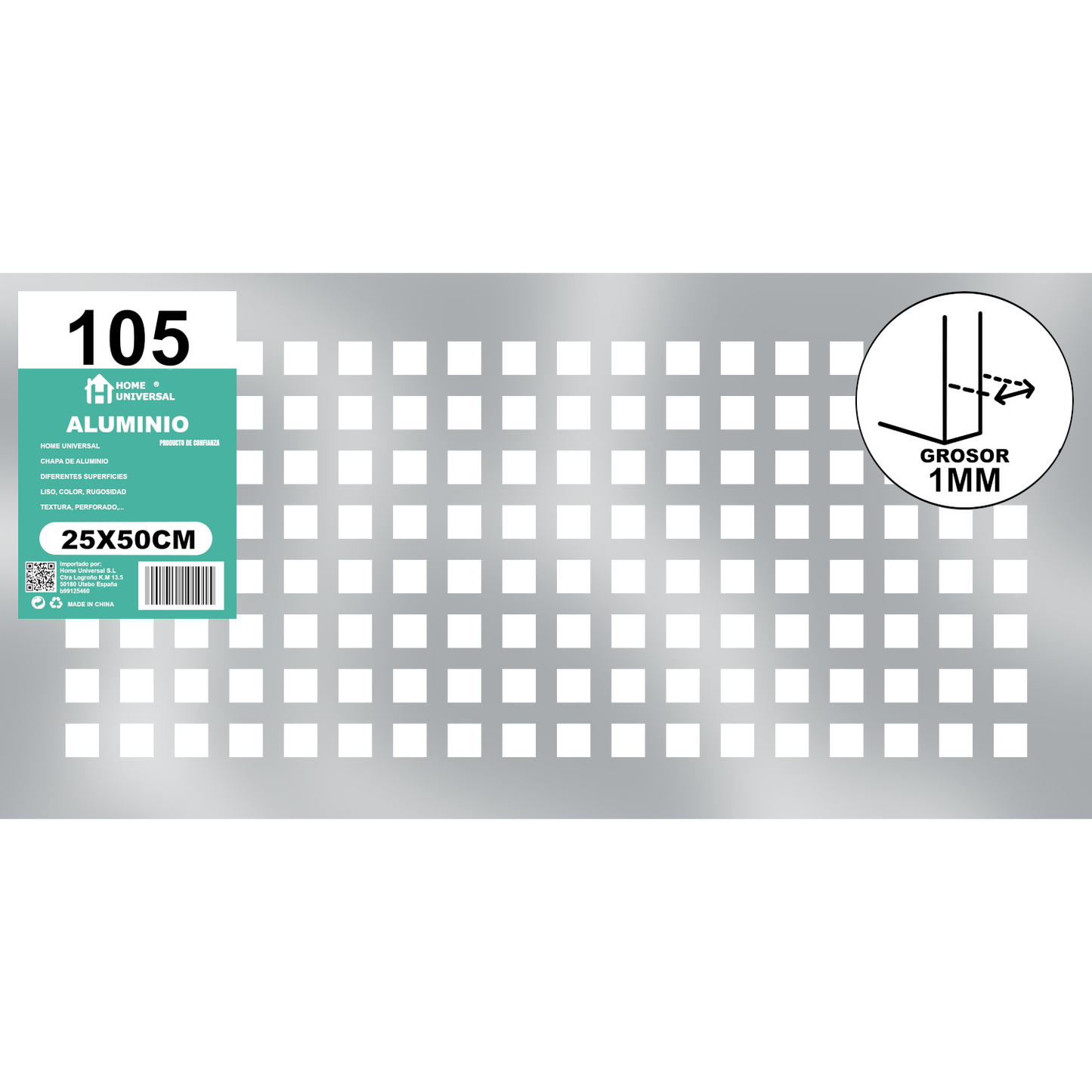 ome Universal® Chapa de Aluminio Estriada, Lisa, Malla y Perforada (Cuadrada, Ovalada, Redonda), Rugosa – Lámina Metálica Resistente Anticorrosión para Bricolaje e Industria Superficie (Perforada Cuadrado) - Perforada Cuadrado-15X15MM (25X50CM - 1MM)