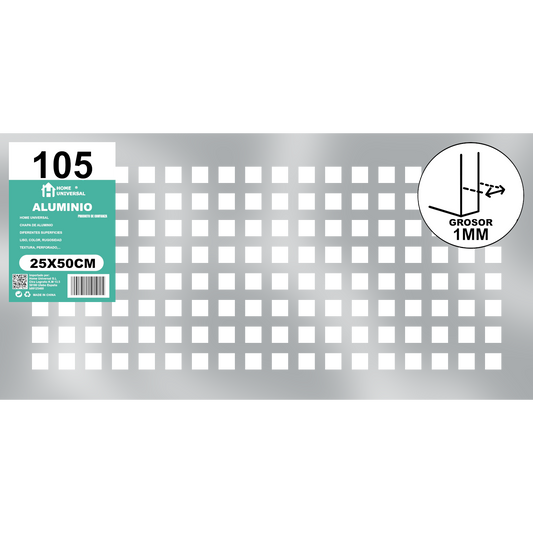 ome Universal® Chapa de Aluminio Estriada, Lisa, Malla y Perforada (Cuadrada, Ovalada, Redonda), Rugosa – Lámina Metálica Resistente Anticorrosión para Bricolaje e Industria Superficie (Perforada Cuadrado) - Perforada Cuadrado-15X15MM (25X50CM - 1MM)