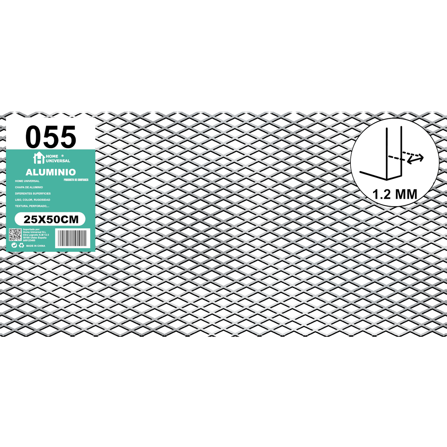 ome Universal® Chapa de Aluminio Estriada, Lisa, Malla y Perforada (Cuadrada, Ovalada, Redonda), Rugosa – Lámina Metálica Resistente Anticorrosión para Bricolaje e Industria Superficie (Malla) - Malla-12X25MM (25X50CM - 1.2MM)
