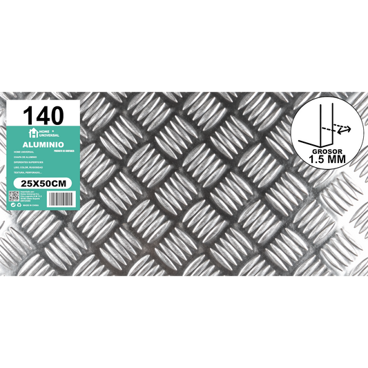 ome Universal® Chapa de Aluminio Estriada, Lisa, Malla y Perforada (Cuadrada, Ovalada, Redonda), Rugosa – Lámina Metálica Resistente Anticorrosión para Bricolaje e Industria Superficie (Estriada) - Estriada (25X50CM - 1.5MM)