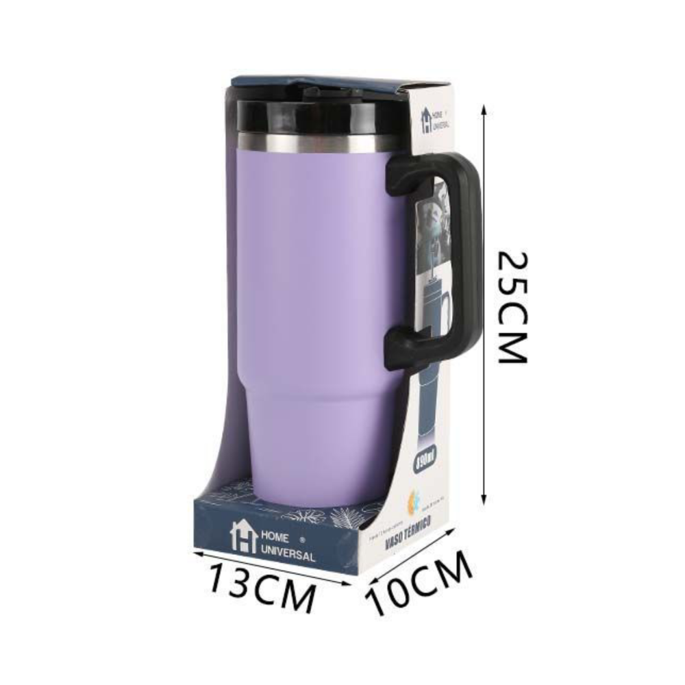 Home Universal® 890ML - Taza de Viaje con Tapa y Pajita para Coche | Taza Térmica de Café con Aislamiento de Doble Pared | Acero Inoxidable (Morado)