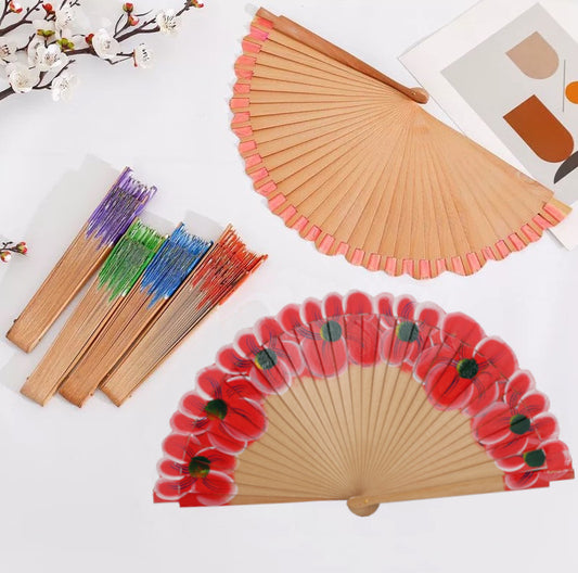 Home Universal ® Pack 12 Unidades ABANICOS Madera 23CM Pintado UNA Cara, Detalles para LOS Invitados, Regalos DE Boda, Fiestas, COMUNIÓN O Bautizo, Abanico Artesanal Pintado A Mano (Floral Bicolor)