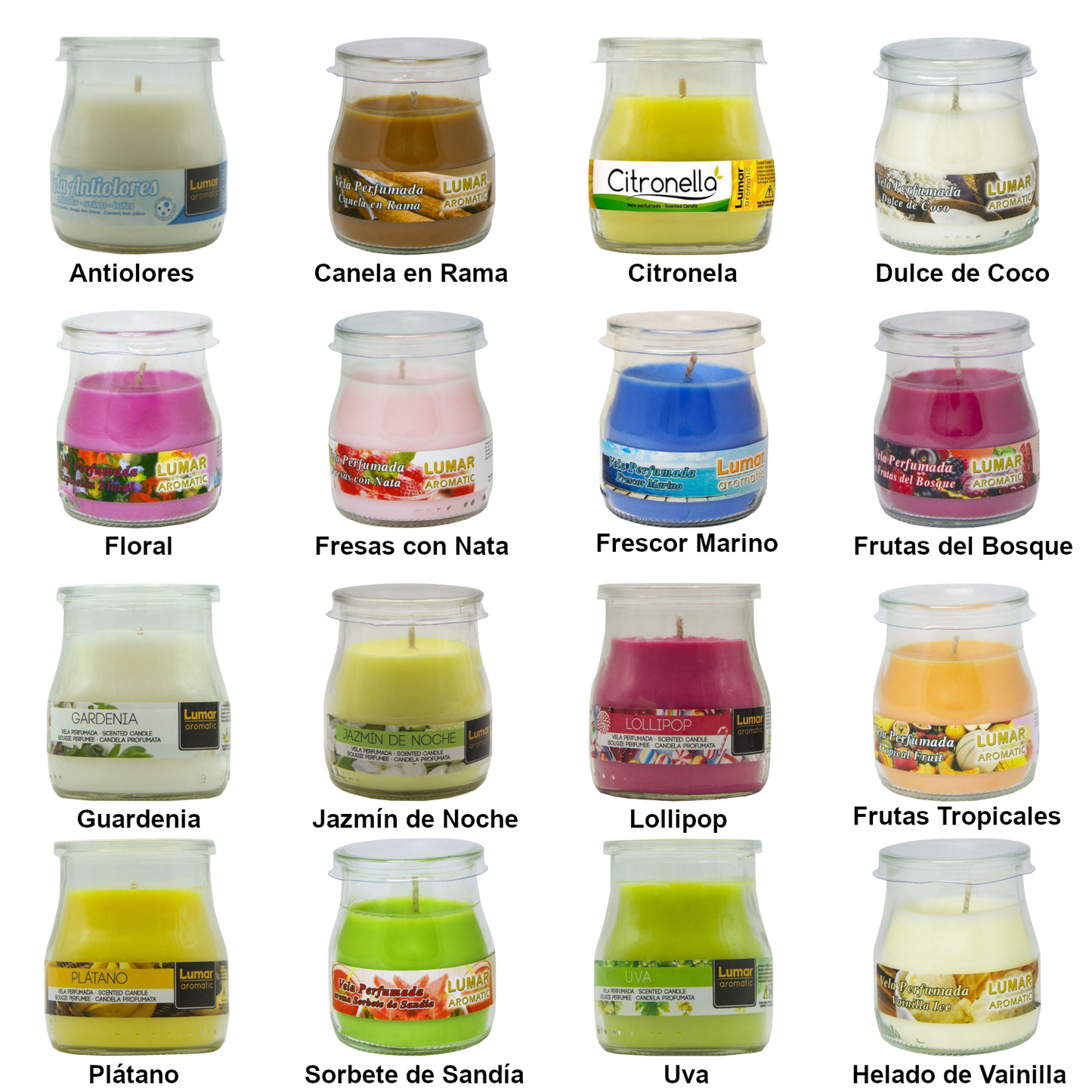 Home Universal® Pack de 3/6/12 Velas Aromáticas en Vaso de Cristal Reciclable LUMAR AROMATIC – 24h de Duración por Vela – Cera Vegetal Perfumada – 16 Fragancias Disponibles – Fabricadas en España – 7x6cm (Canela en Rama)