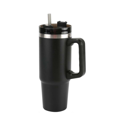 Home Universal® 890ML - Taza de Viaje con Tapa y Pajita para Coche | Taza Térmica de Café con Aislamiento de Doble Pared | Acero Inoxidable (Negro)