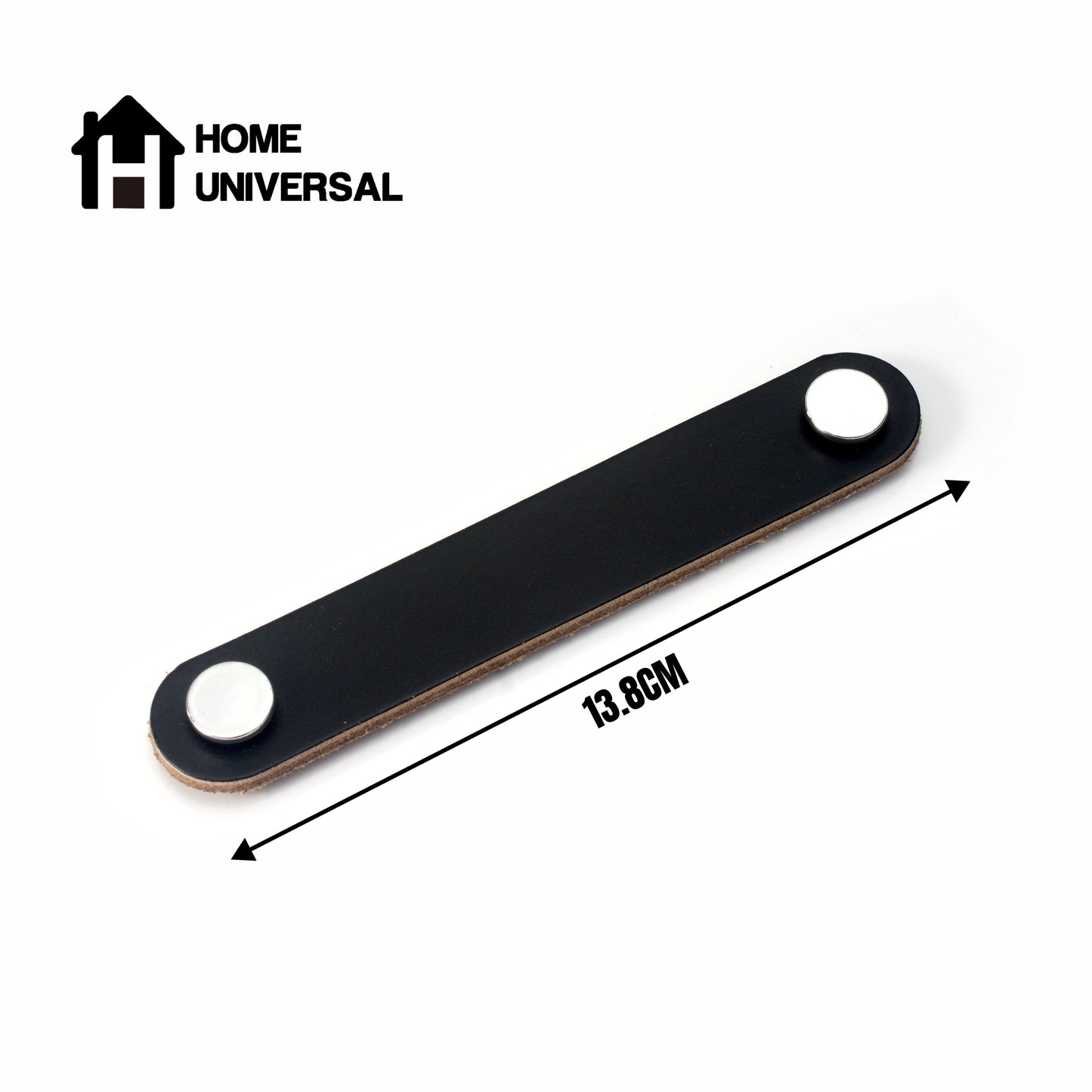HOME UNIVERSAL | Pomos Tiradores de Cuero Sintético | Tiradores para Armarios y Cajones | Tiradores y Pomos para el Baño | Decoraciones Originales | Tornillos Incluidos | (Tirador_Negro_13.8cm)