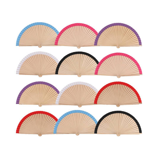 Home Universal ® Pack 12 Unidades Abanicos Madera con Tela Lisa 23cm, Detalles para los Invitados, Regalos de Boda, Fiestas, Comuniones y Otros Eventos (Madera Con Tela Multicolor)
