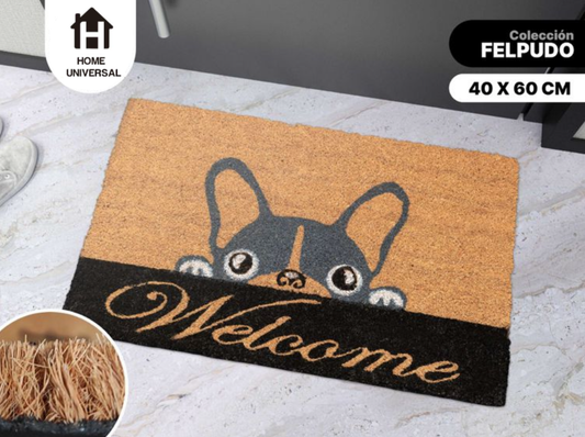 Home Universal ® Felpudos 60x40CM Fibra de Coco | Base Antideslizante de Caucho | Apto para el Exterior (Perrito)