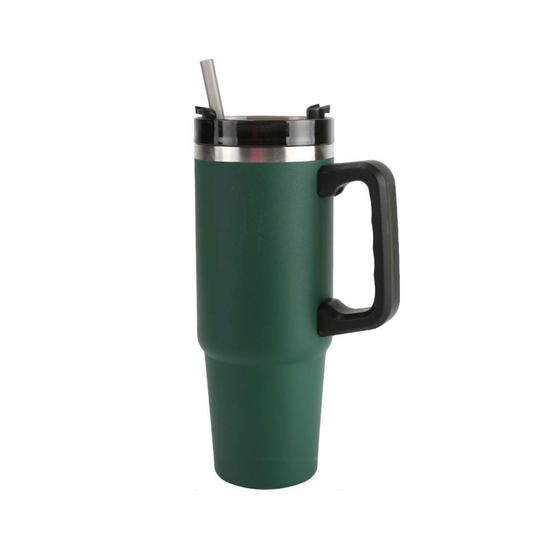 Home Universal® 890ML - Taza de Viaje con Tapa y Pajita para Coche | Taza Térmica de Café con Aislamiento de Doble Pared | Acero Inoxidable (Verde Oscuro)