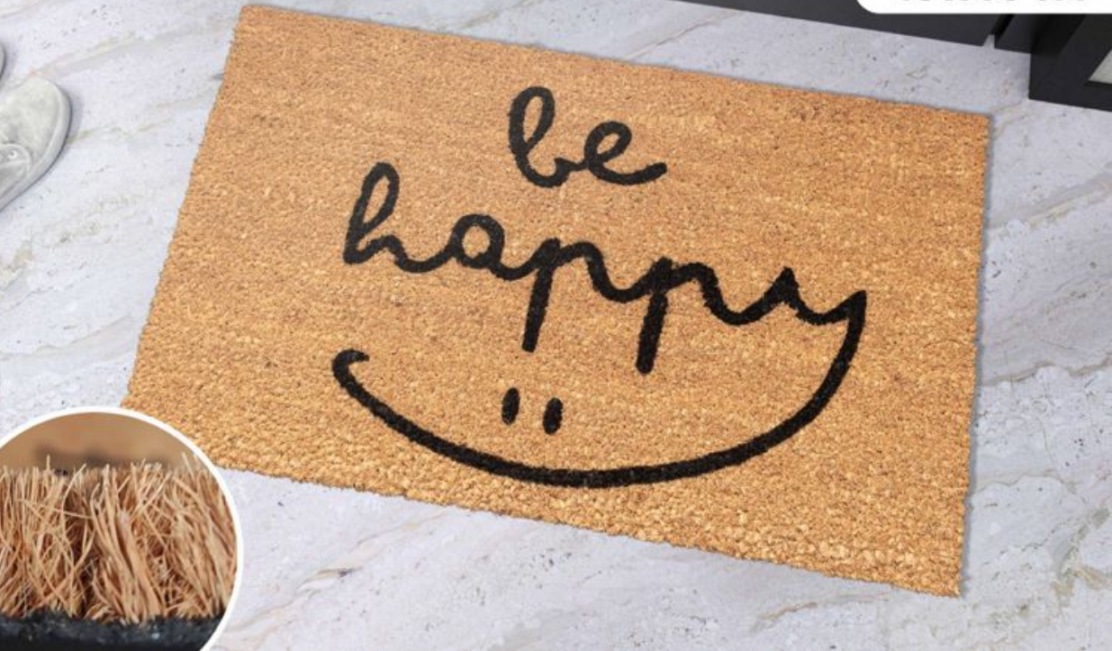 Home Universal ® Felpudos 60x40CM Fibra de Coco | Base Antideslizante de Caucho | Apto para el Exterior (Be happy)