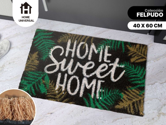 Home Universal ® Felpudos 60x40CM Fibra de Coco | Base Antideslizante de Caucho | Apto para el Exterior (HOME SWEET HOME) Black