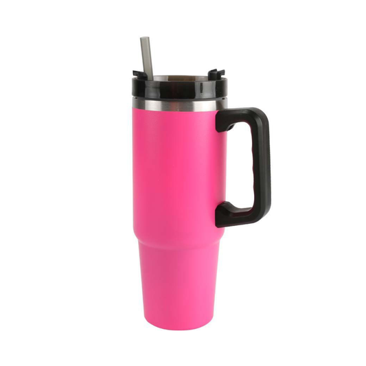 Home Universal® 890ML - Taza de Viaje con Tapa y Pajita para Coche | Taza Térmica de Café con Aislamiento de Doble Pared | Acero Inoxidable (Rosa Chicle)