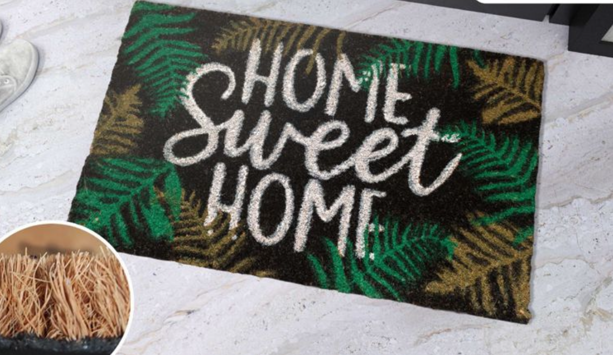 Home Universal ® Felpudos 60x40CM Fibra de Coco | Base Antideslizante de Caucho | Apto para el Exterior (HOME SWEET HOME) Black