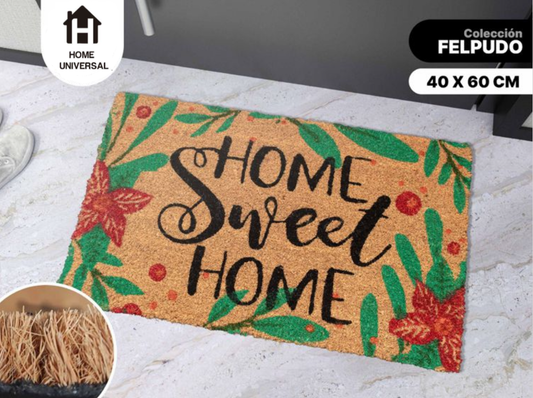 Home Universal ® Felpudos 60x40CM Fibra de Coco | Base Antideslizante de Caucho | Apto para el Exterior (HOME SWEET HOME) Beige