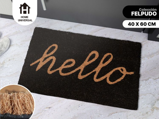 Home Universal ® Felpudos 60x40CM Fibra de Coco | Base Antideslizante de Caucho | Apto para el Exterior (HELLO)