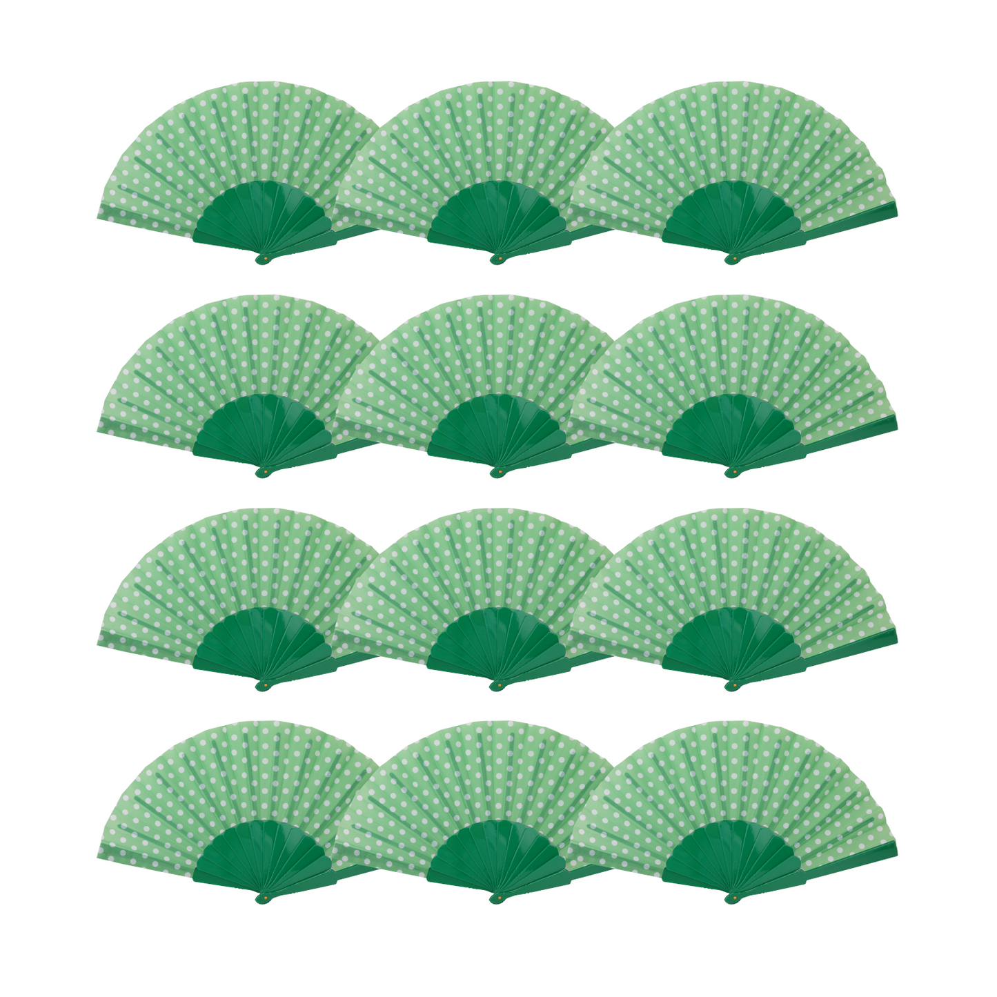 Home Universal® ABANICOS PLASTICO LUNARES FLAMENCO 23CM, ABANICOS PARA EVENTOS, DETALLES PARA LOS INVITADOS, REGALOS DE BODA, FIESTAS, COMUNIÓN O BAUTIZO, ABANICO CON PUNTOS DE POLKA (Verde, 12 PIEZAS)