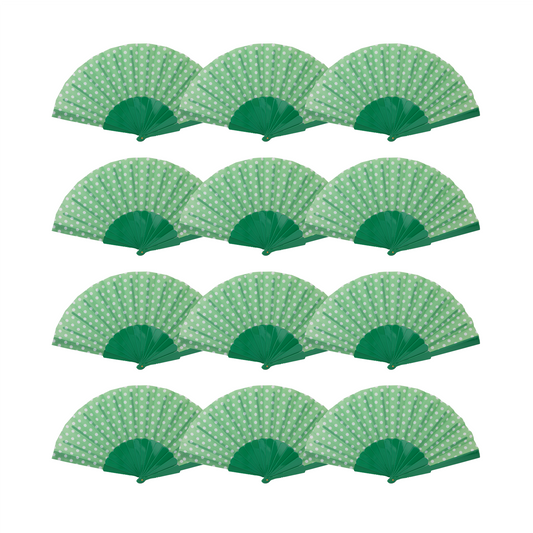 Home Universal® ABANICOS PLASTICO LUNARES FLAMENCO 23CM, ABANICOS PARA EVENTOS, DETALLES PARA LOS INVITADOS, REGALOS DE BODA, FIESTAS, COMUNIÓN O BAUTIZO, ABANICO CON PUNTOS DE POLKA (Verde, 12 PIEZAS)