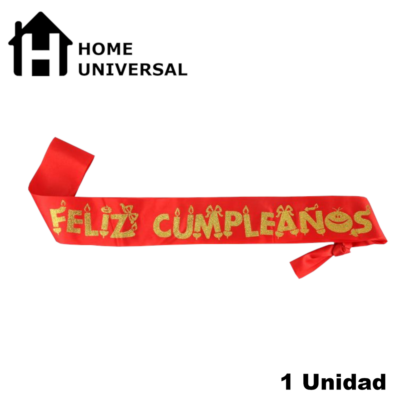Home Universal® Banda Feliz Cumpleaños – Cinta Decorativa para Fiesta y Photocall, Accesorio para Mujer, Hombre y Niños, Diseño Elegante con Letras Doradas, Ideal para Celebraciones y Sesiones de Fotos (Con letra "Feliz cumpleaños" - 1 unidad)