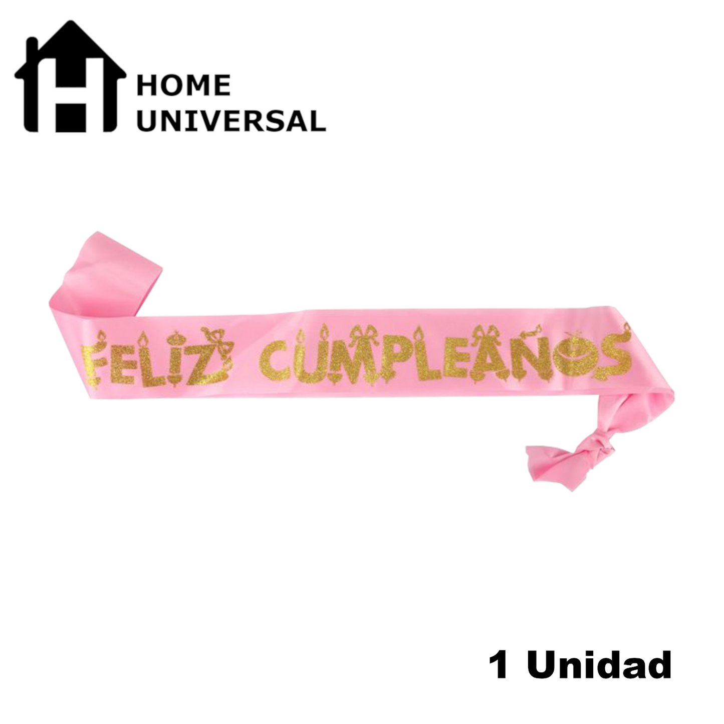 Home Universal® Banda Feliz Cumpleaños – Cinta Decorativa para Fiesta y Photocall, Accesorio para Mujer, Hombre y Niños, Diseño Elegante con Letras Doradas, Ideal para Celebraciones y Sesiones de Fotos (Con letra "Feliz cumpleaños" - 1 unidad)