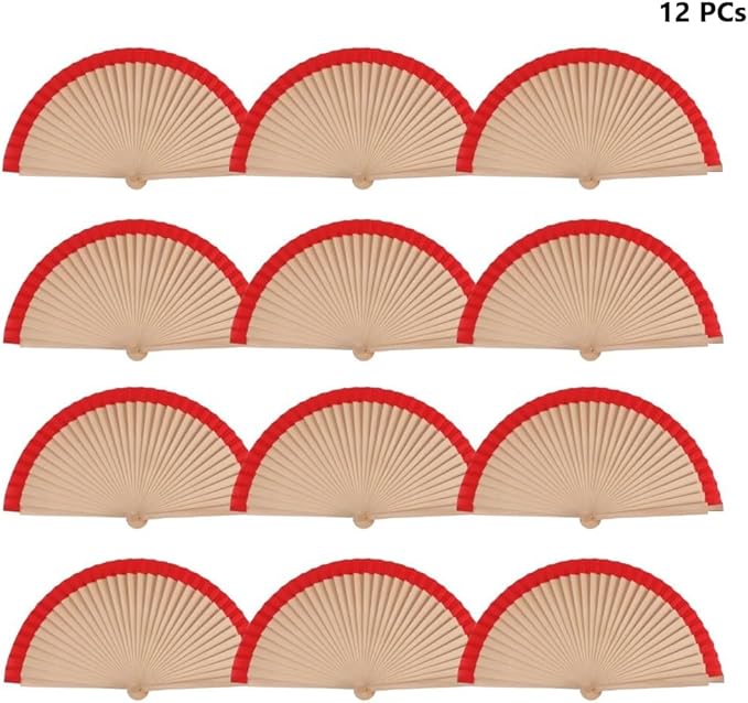 Home Universal ® Pack 12 Unidades Abanicos Madera con Tela Lisa 23cm, Detalles para los Invitados, Regalos de Boda, Fiestas, Comuniones y Otros Eventos((23cm_Rojo))