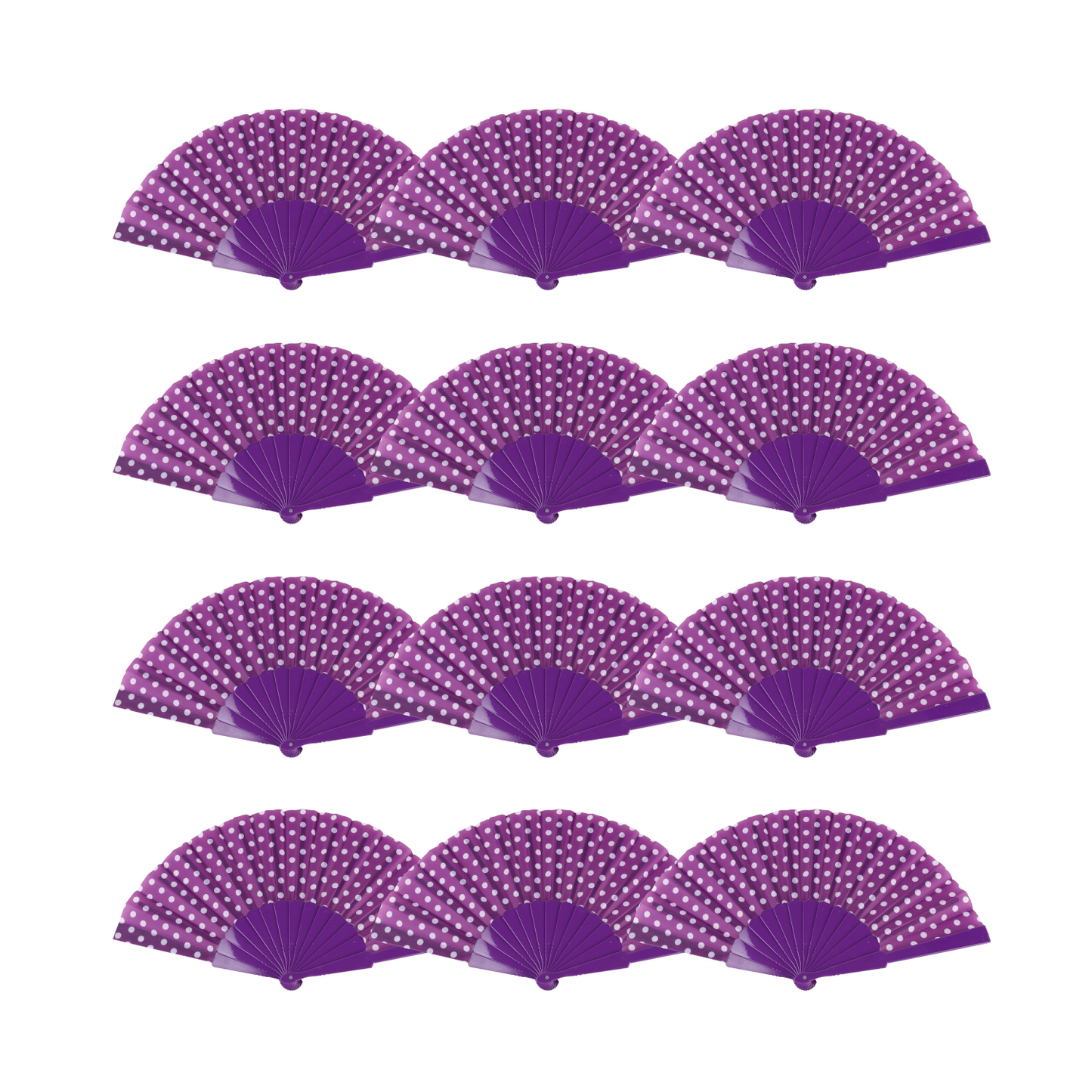 Home Universal® ABANICOS PLASTICO LUNARES FLAMENCO 23CM, ABANICOS PARA EVENTOS, DETALLES PARA LOS INVITADOS, REGALOS DE BODA, FIESTAS, COMUNIÓN O BAUTIZO, ABANICO CON PUNTOS DE POLKA (Morado, 12 PIEZAS)