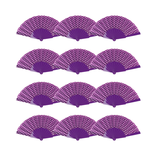 Home Universal® ABANICOS PLASTICO LUNARES FLAMENCO 23CM, ABANICOS PARA EVENTOS, DETALLES PARA LOS INVITADOS, REGALOS DE BODA, FIESTAS, COMUNIÓN O BAUTIZO, ABANICO CON PUNTOS DE POLKA (Morado, 12 PIEZAS)