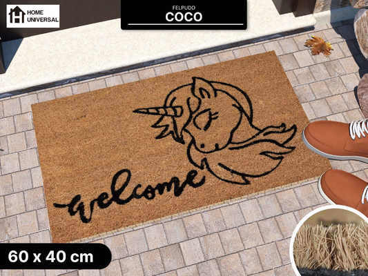 HOME UNIVERSAL | Felpudos de Fibra de Coco con Base Antideslizante 60x40x1.5CM (Unicornio)