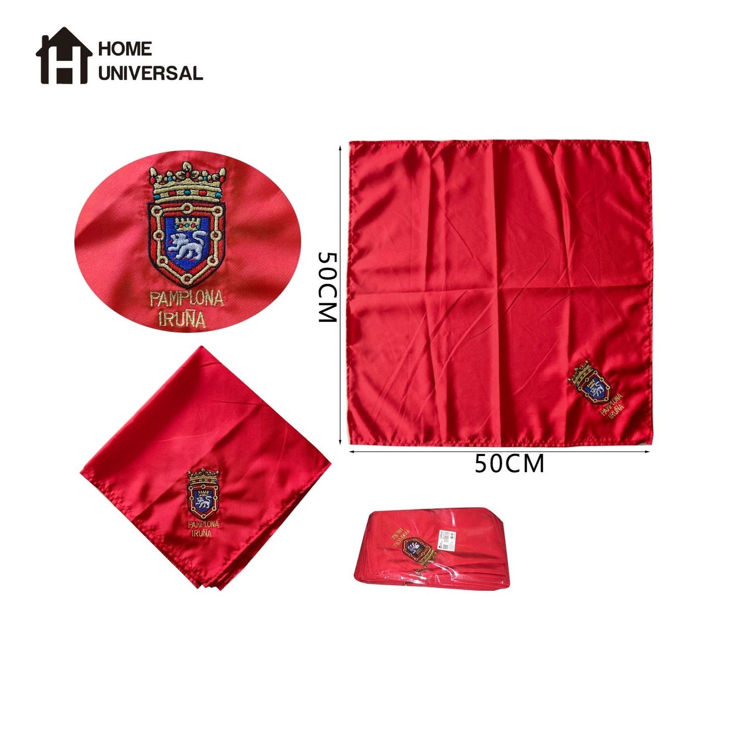Home Universal ® - Pack de 12 Pañuelos Rojos San Fermín (50 cm) | Símbolo de la Fiesta de Pamplona, Accesorio Tradicional para Celebraciones ( Escudo de Pamplona)