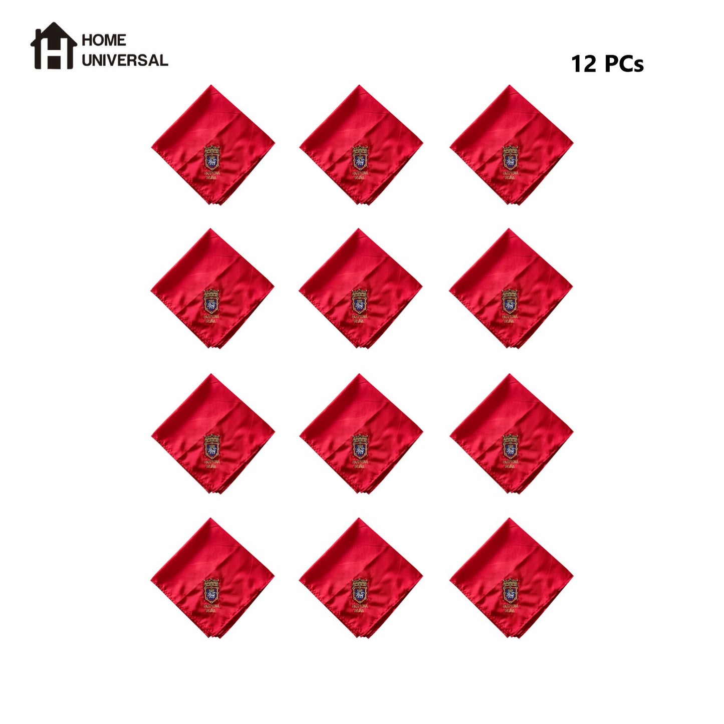 Home Universal ® - Pack de 12 Pañuelos Rojos San Fermín (50 cm) | Símbolo de la Fiesta de Pamplona, Accesorio Tradicional para Celebraciones ( Escudo de Pamplona)