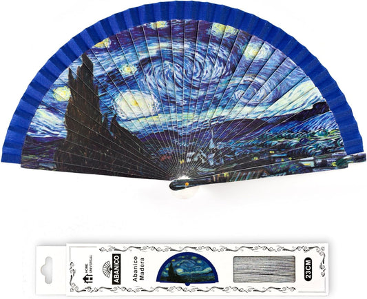 Home Universal ® Abanicos 23CM 1 pieza DE Madera Lisa con Tela DE Marfil, Abanico DE Madera Adornado, Abanico Original (Van Gogh)