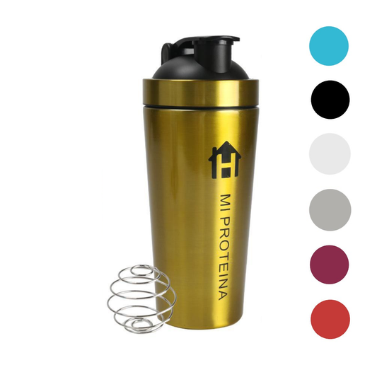 Home Universal® 750ML Botella Gim Shaker de Acero Inoxidable | BPA Free con Mezclador de Tapa Integrado | Vaso Gimnasio con Medidor | Apto para Lavavajillas | Vaso Proteína (Oro)