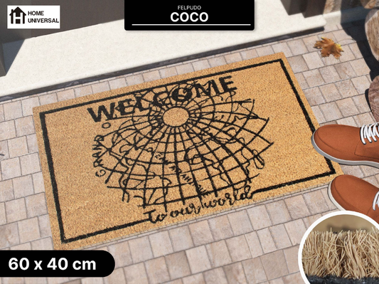 HOME UNIVERSAL | Felpudos de Fibra de Coco con Base Antideslizante 60x40x1.5CM (Mapa)
