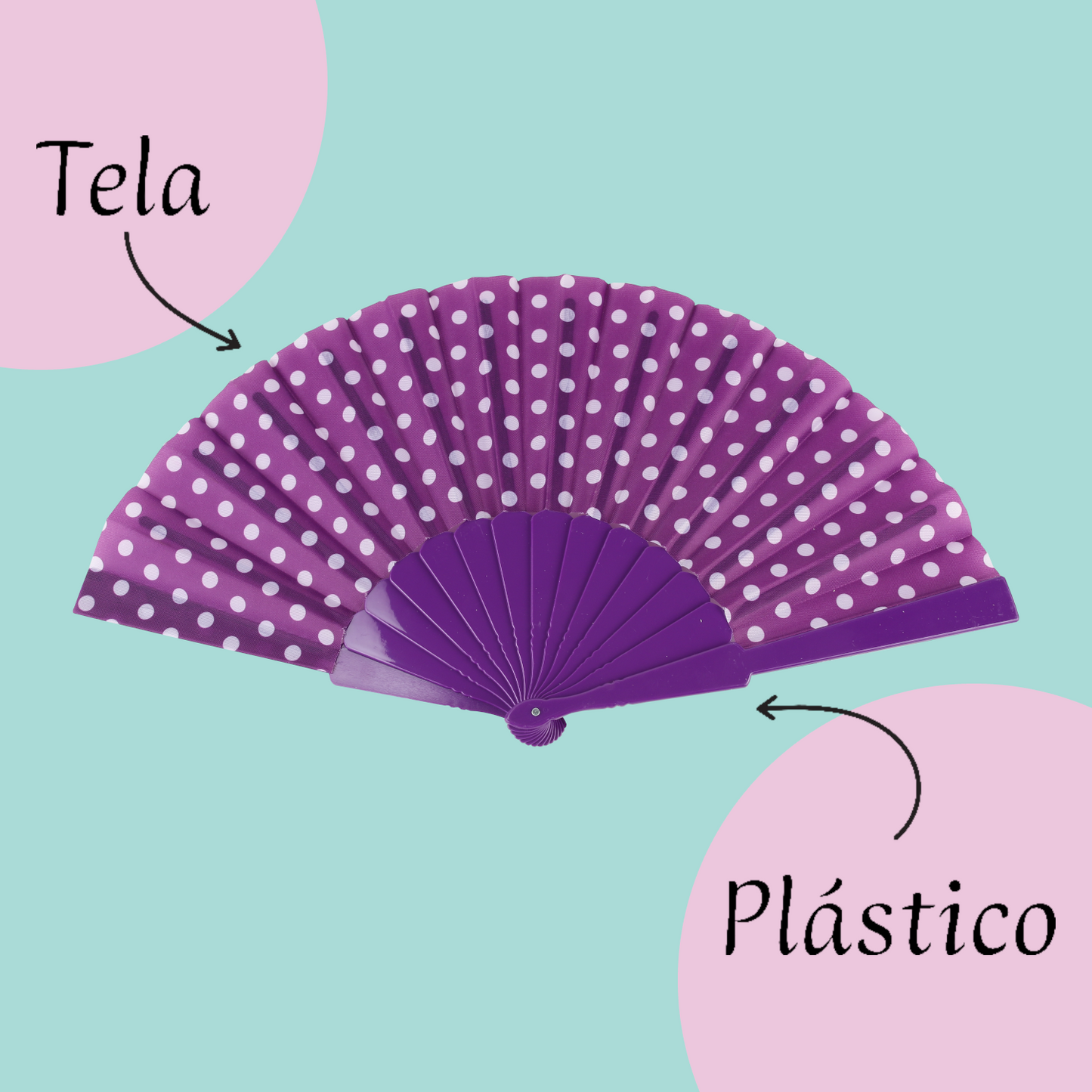 Home Universal® ABANICOS PLASTICO LUNARES FLAMENCO 23CM, ABANICOS PARA EVENTOS, DETALLES PARA LOS INVITADOS, REGALOS DE BODA, FIESTAS, COMUNIÓN O BAUTIZO, ABANICO CON PUNTOS DE POLKA (Morado, 12 PIEZAS)