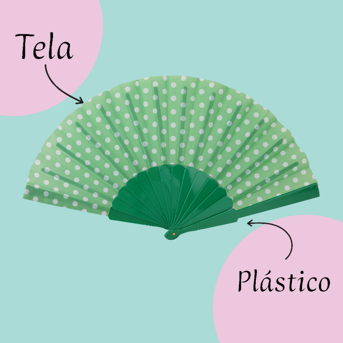 Home Universal® ABANICOS PLASTICO LUNARES FLAMENCO 23CM, ABANICOS PARA EVENTOS, DETALLES PARA LOS INVITADOS, REGALOS DE BODA, FIESTAS, COMUNIÓN O BAUTIZO, ABANICO CON PUNTOS DE POLKA (Verde, 12 PIEZAS)