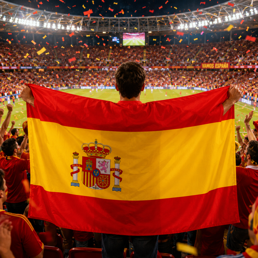 Home Universal ® Bandera de España, Tela Resistente al viento y la lluvia, Bandera de Mano de España, con Costuras Reforzadas, Perfecta para Coches, Escritorios y Fiestas (2 piezas)