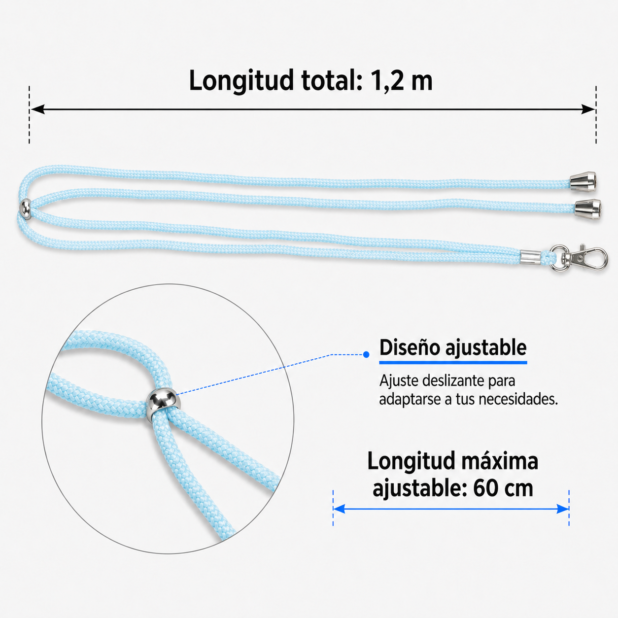Home Universal ® Pack 6/12 Unidades Cordón Colgador para Abanico 1,2 m, Correa Ajustable con Gancho Metálico, Cinta para Colgar Abanicos, Accesorio para Bodas, Fiestas, Comuniones y Eventos (Azul Celeste)