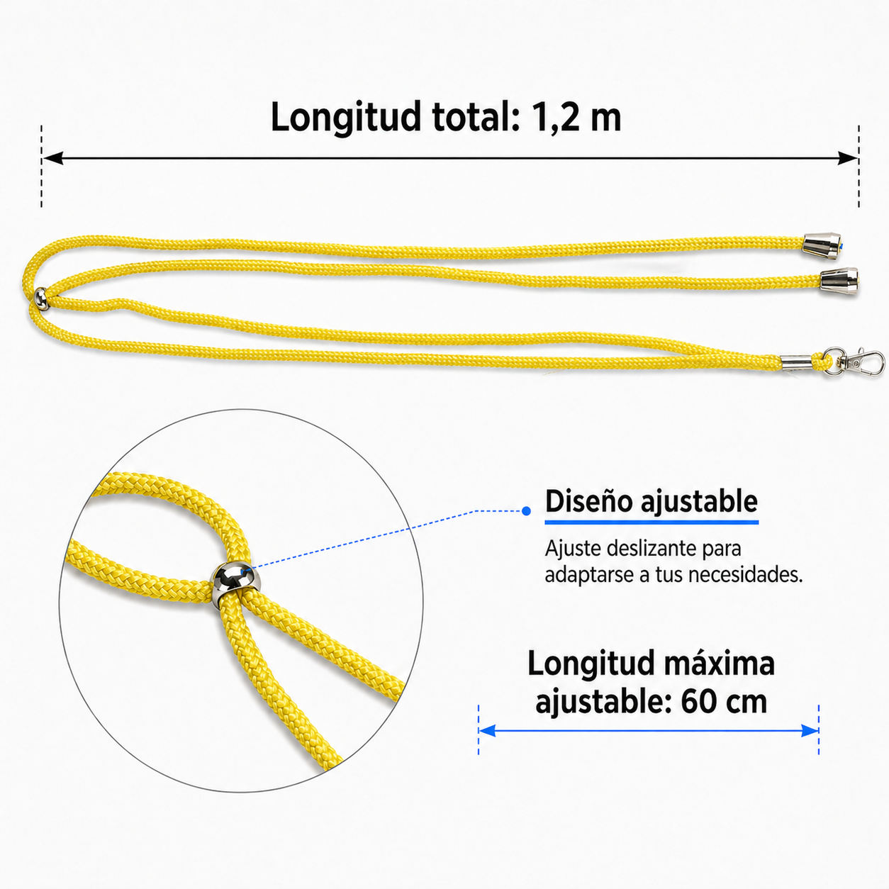 Home Universal ® Pack 6/12 Unidades Cordón Colgador para Abanico 1,2 m, Correa Ajustable con Gancho Metálico, Cinta para Colgar Abanicos, Accesorio para Bodas, Fiestas, Comuniones y Eventos (Amarillo)