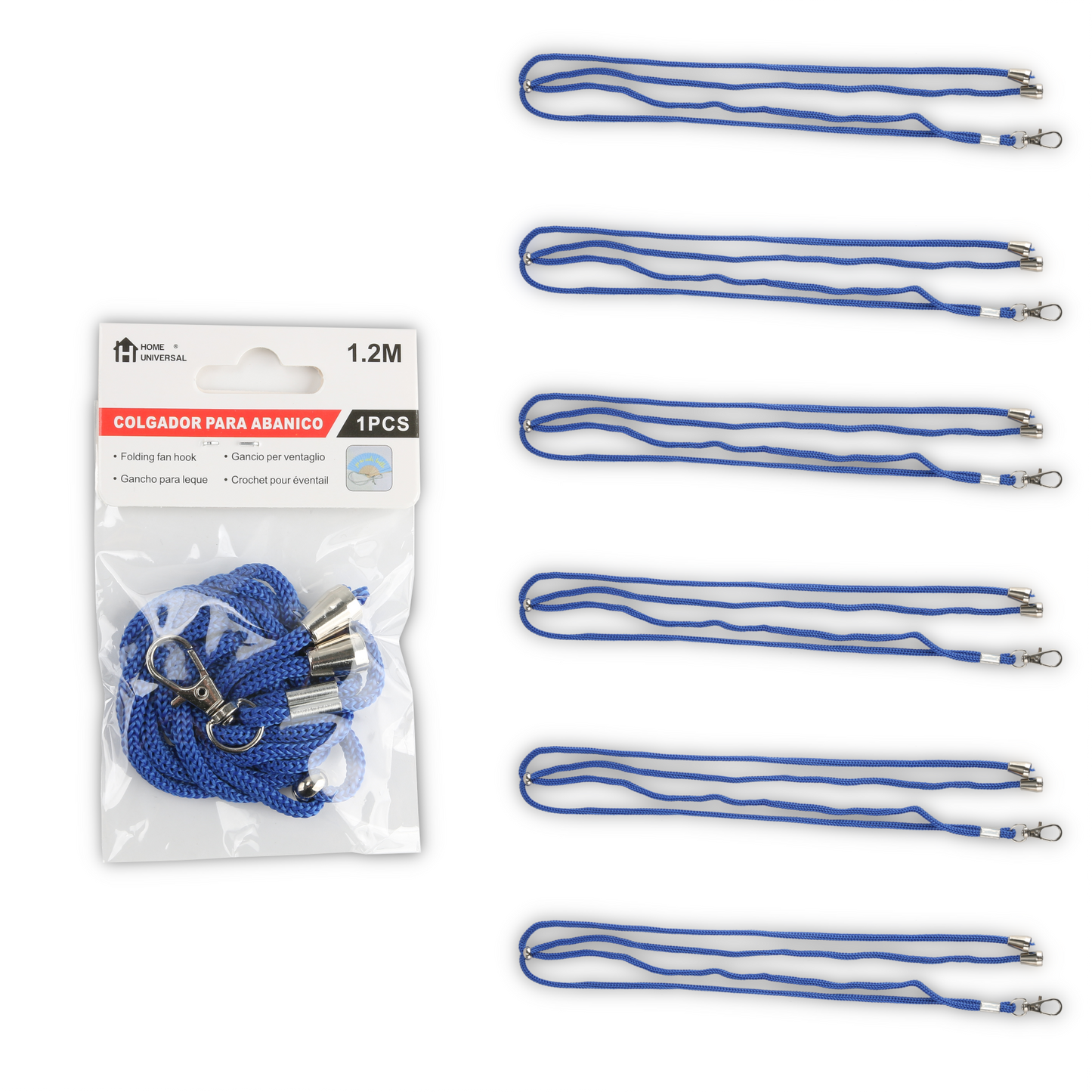 Home Universal ® Pack 6/12 Unidades Cordón Colgador para Abanico 1,2 m, Correa Ajustable con Gancho Metálico, Cinta para Colgar Abanicos, Accesorio para Bodas, Fiestas, Comuniones y Eventos (Azul)
